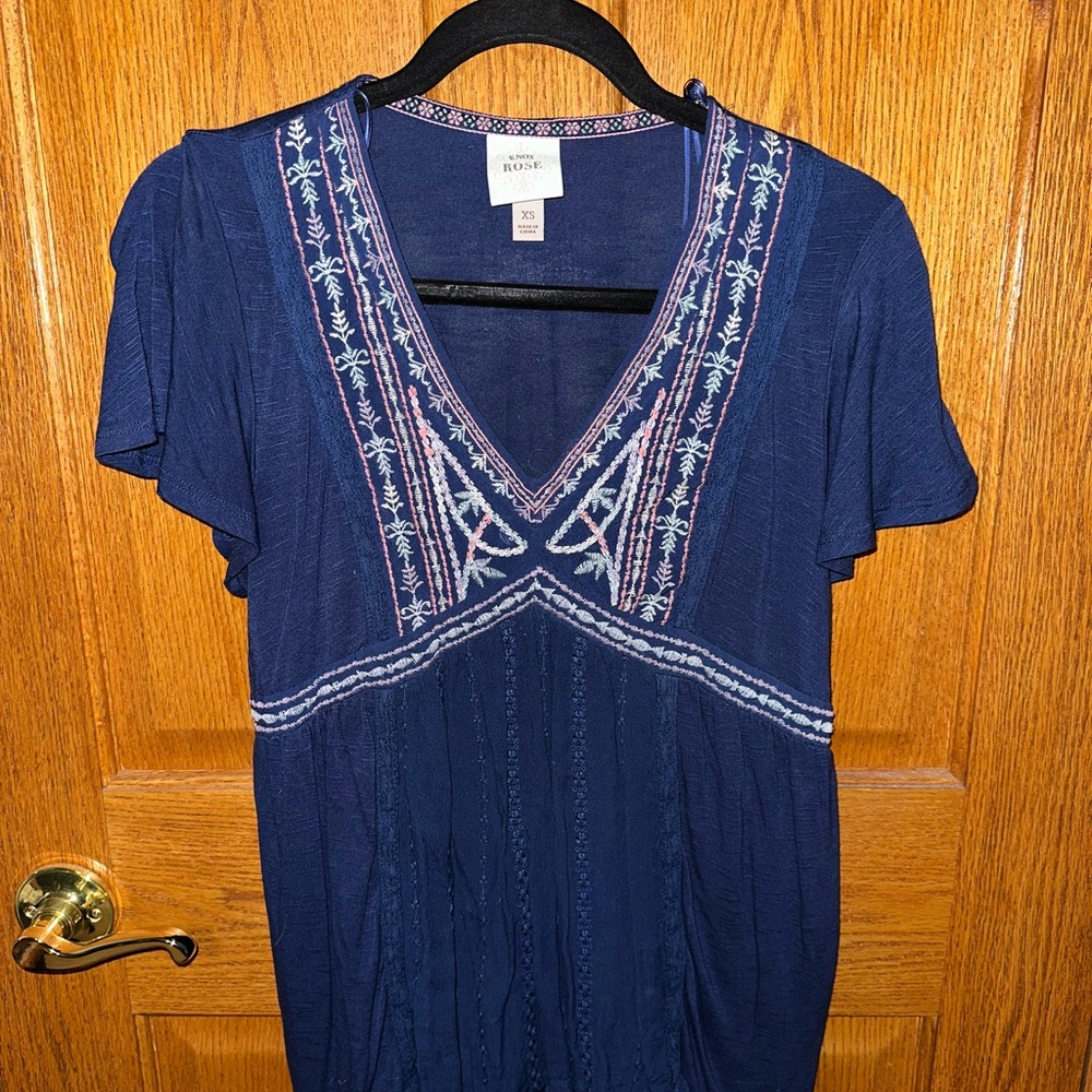Knox Rose Blue Embroidered Shirt